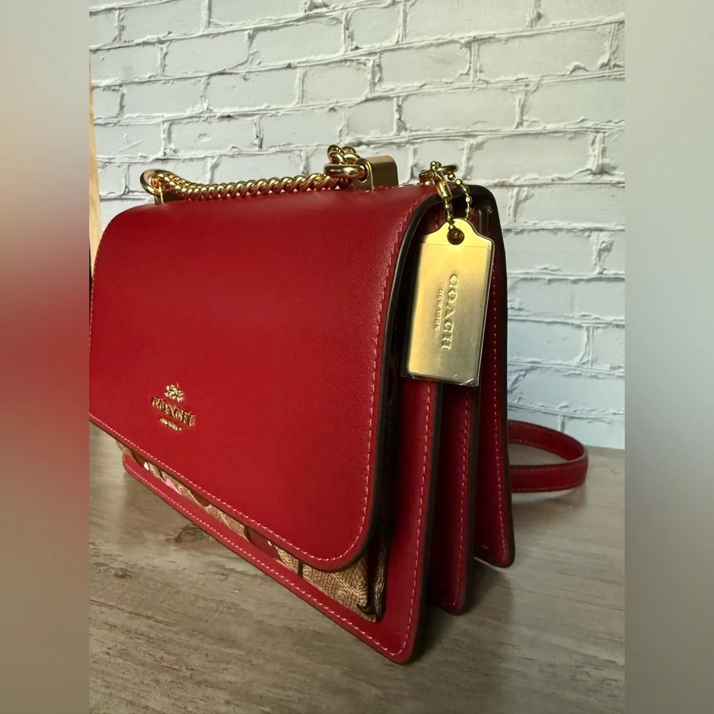 NWT Coach Klare Crossbody Bag In Signature Canvas With Tan red Cherry CY689